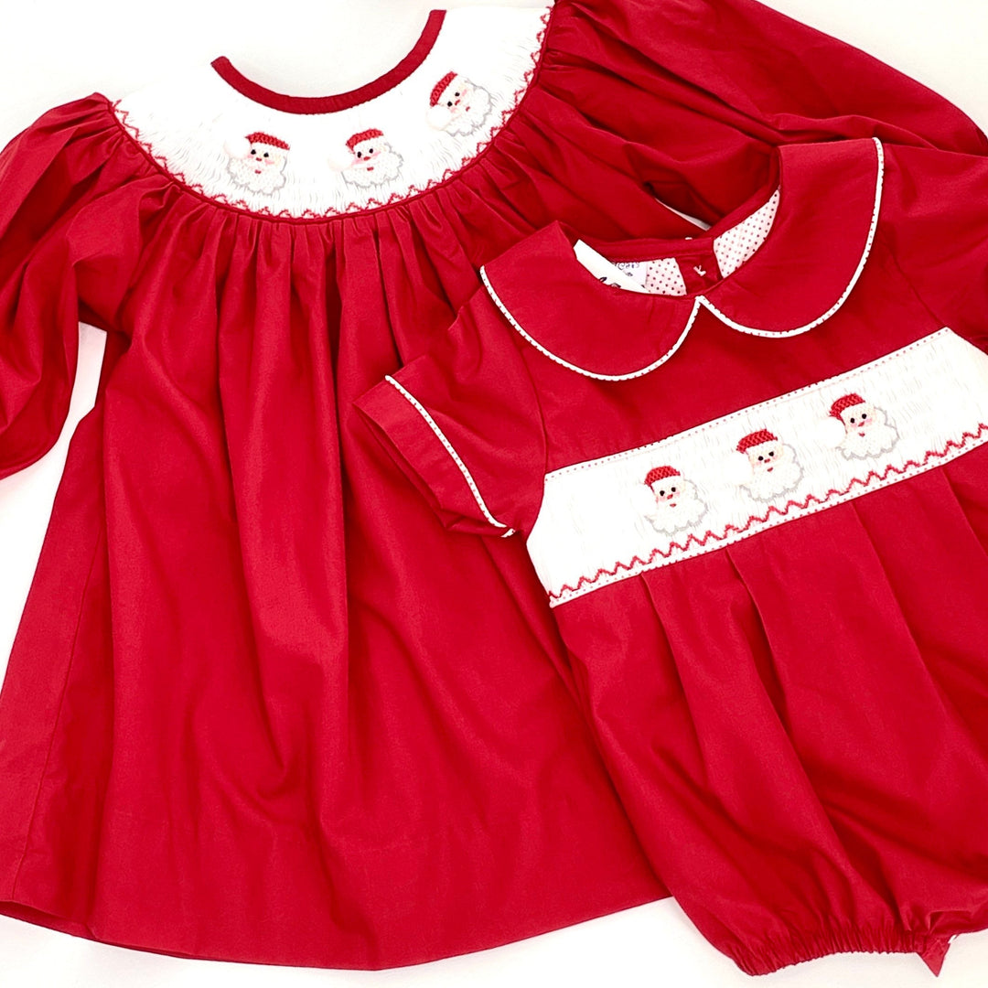 christmas dress smocked Santa Smocked Dress in Red – Pleats and Stitches