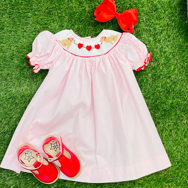 Valentine Smocked Dress - Red Hearts and Puppies! Valentine Smocked Dress - Red Hearts and Puppies!