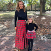 Christmas Plaid Girls Skirt with Embroidered Bows