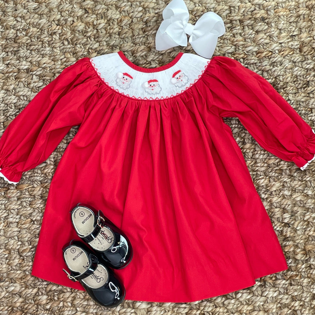 Santa Smocked Dress in Red Pleats and Stitches Santa Smocked Dress in Red Pleats and Stitches