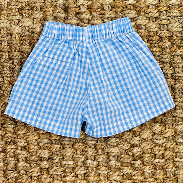 Blue Gingham Boys Shorts with Pockets