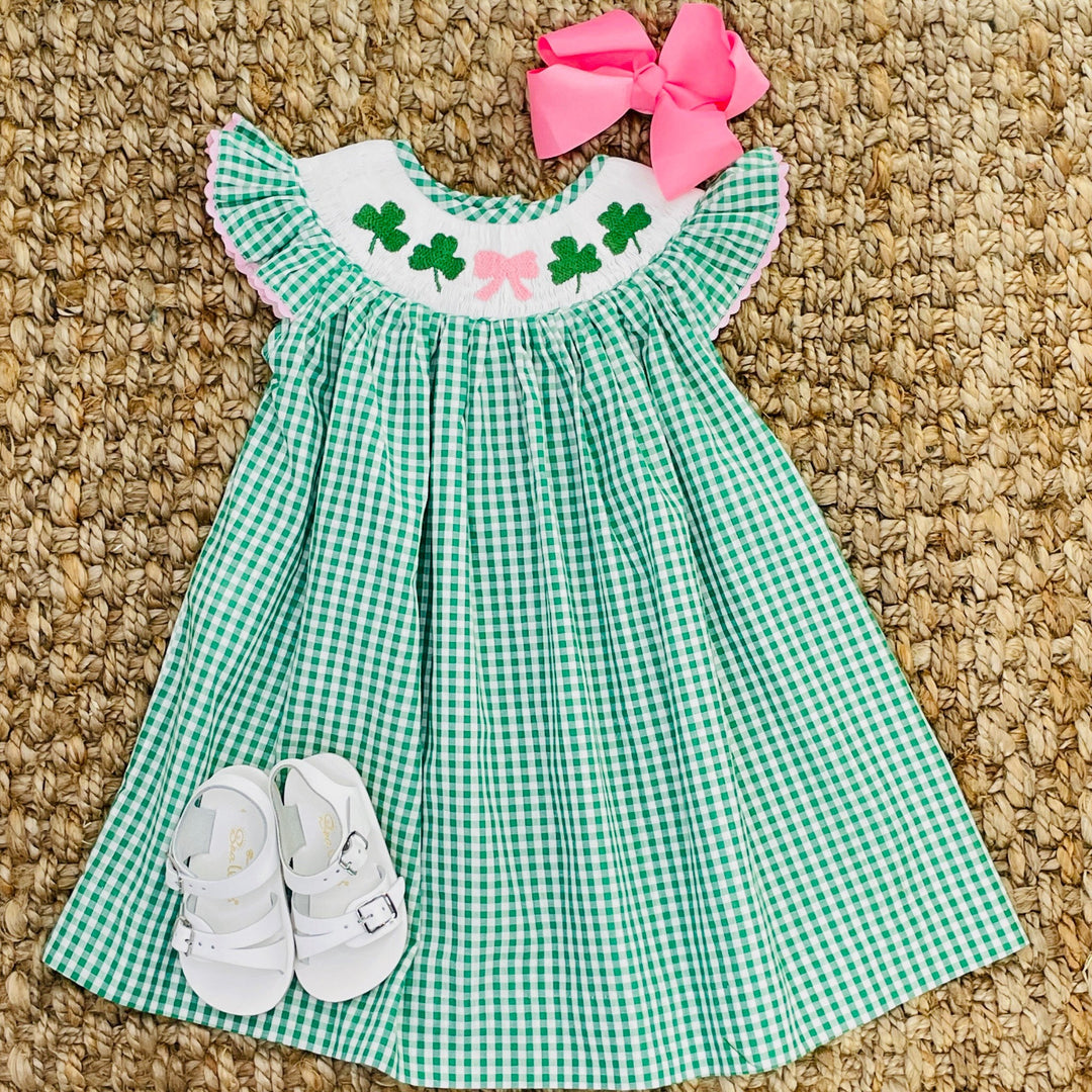 Shamrock & Bow Smocked Bishop Dress in Gingham