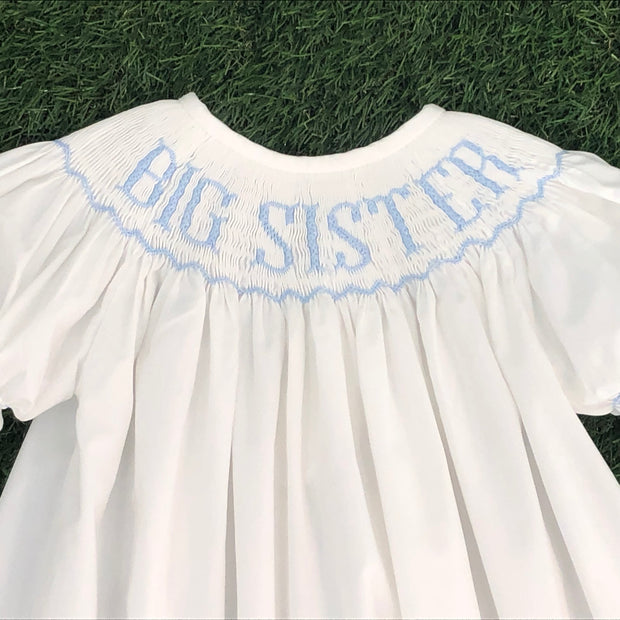 Blue Big Sister Smocked Bishop Dress