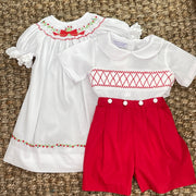 Heirloom Smocked Christmas outfit- Shirt with Button on Shorts