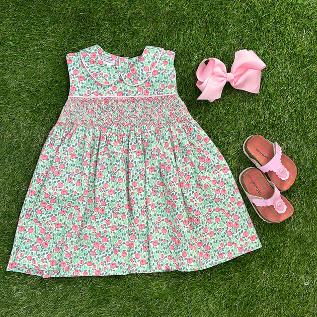 Smocked Floral Windsor Dress Pleats and Stitches