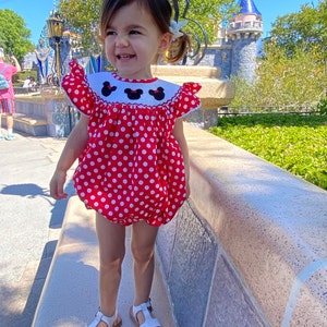 Mouse Ears Smocked Romper in Red Polka Dot 12m Mouse Ears Smocked Romper in Red Polka Dot 12m