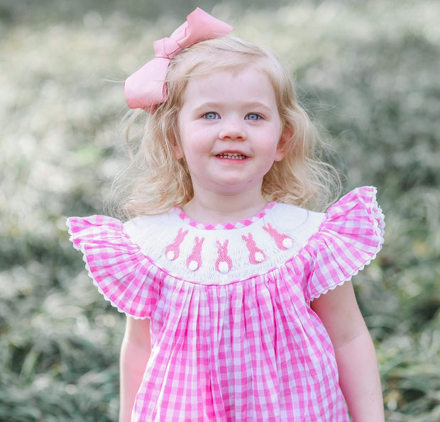 Easter Bunny Smocked Dress in pink gingham Easter Bunny Smocked Dress in pink gingham