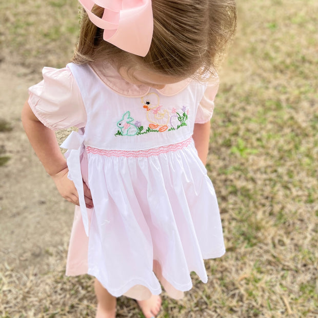 Easter Chick Embroidered and Smocked 2 Piece Dress - Vintage style
