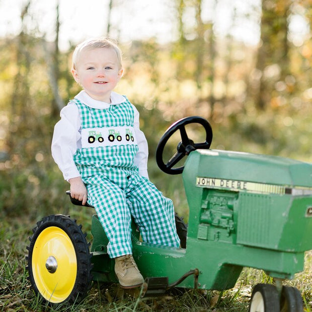 Green Tractor Smocked Longall