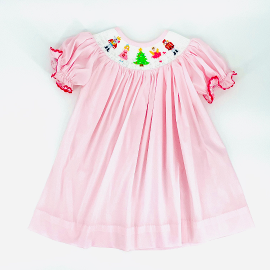 Nutcracker Christmas Smocked Dress Pleats and Stitches